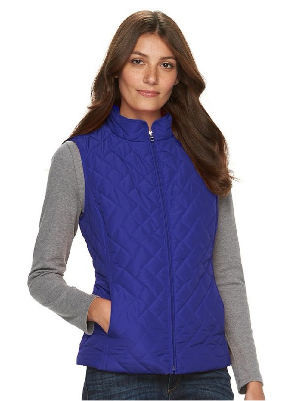 Croft & Barrow Royal blue quilted zip front vest size 1X